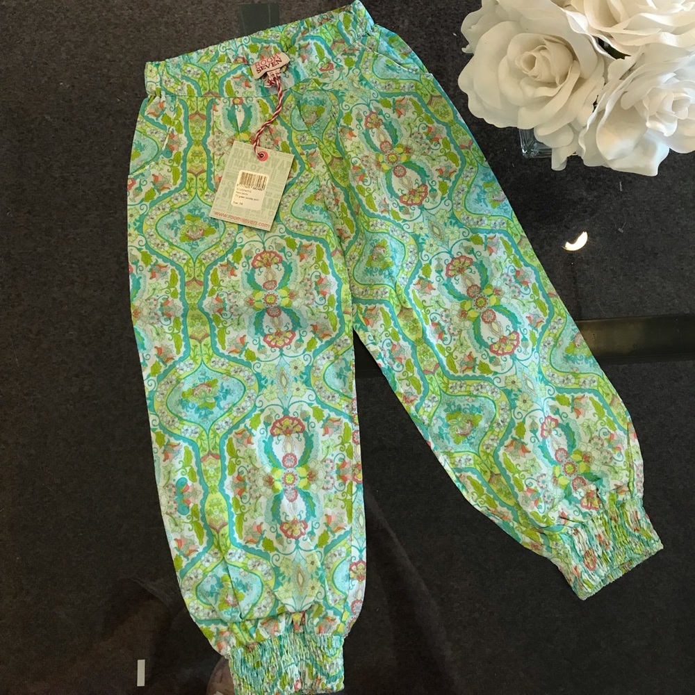 Room Seven Green Paisley Pants 3T